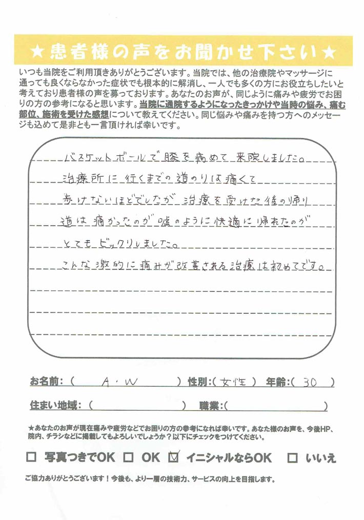 バスケットボールで膝を痛めて